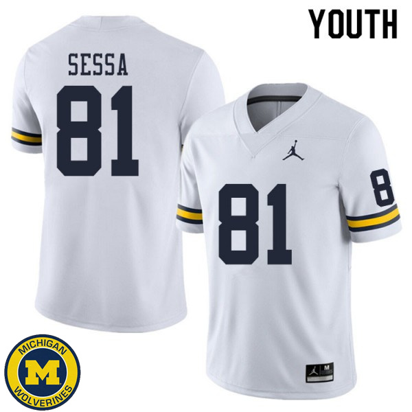 Youth University of Michigan #81 Will Sessa White Embroidery Jersey